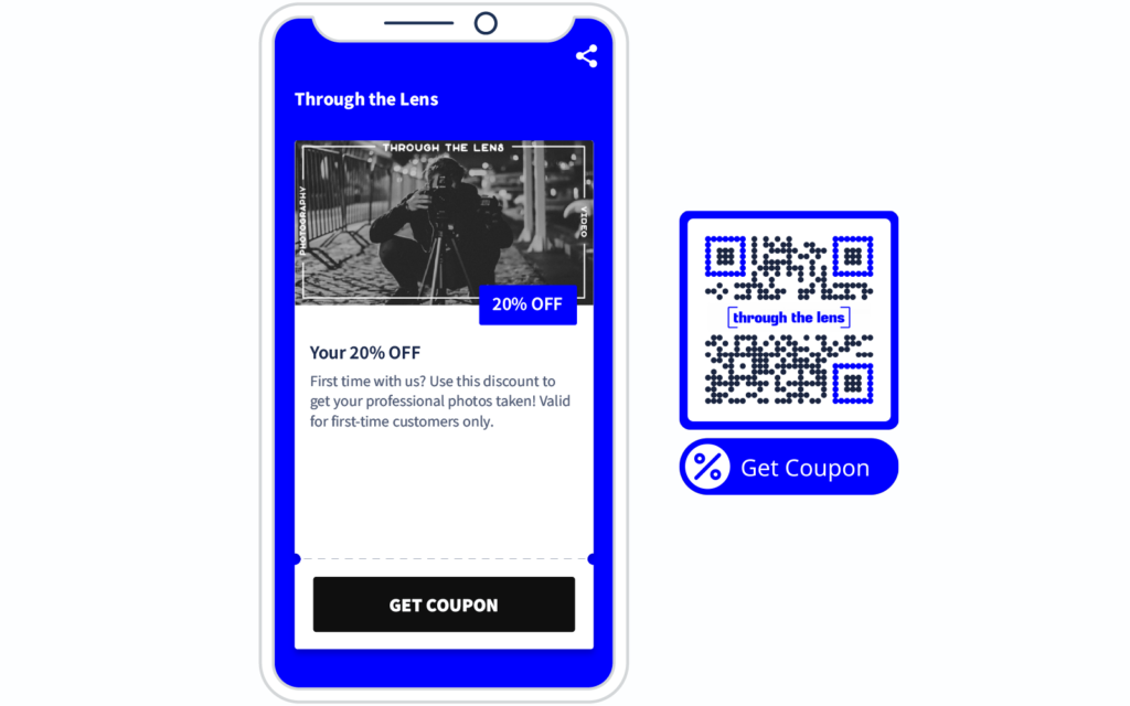 Example landing of a Coupon QR Code from a photography studio