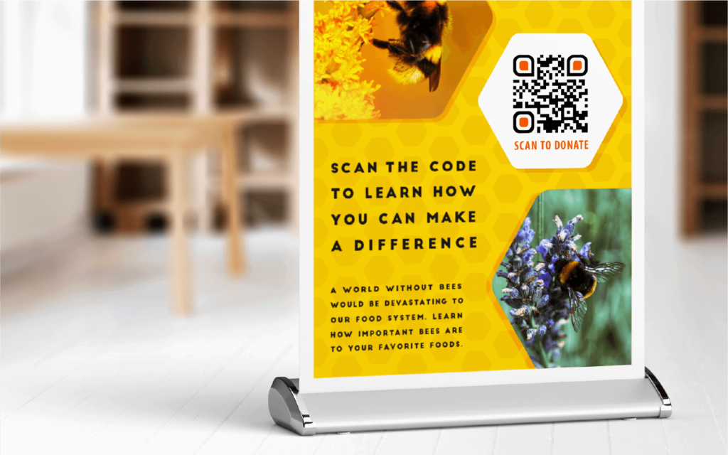 A QR Code on a poster enables easy mobile donations for charitable causes