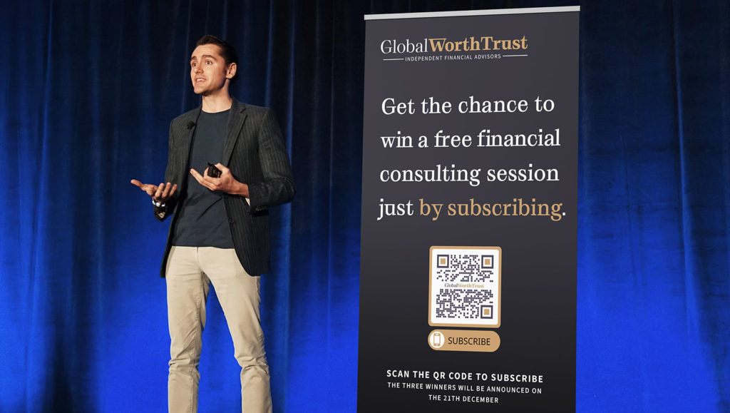 An example of a QR Code promoting a giveaway contest to build email subscribers for a financial consultant