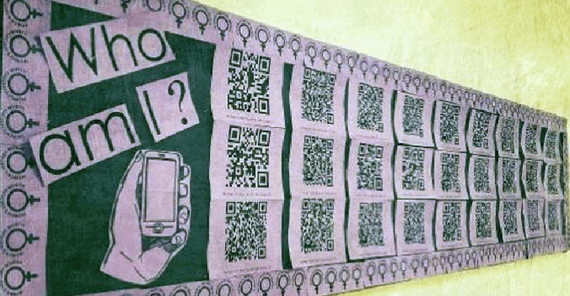 A bulleting board of QR Codes introducing people