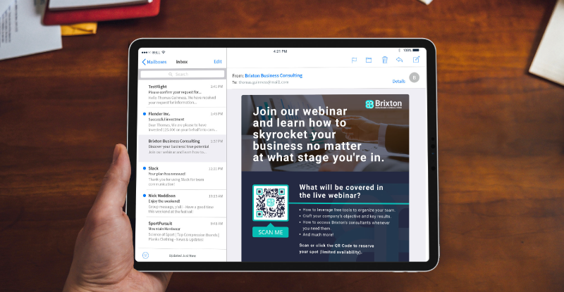 Ví dụ về cách sử dụng Mã QR trong chiến dịch tiếp thị qua email.