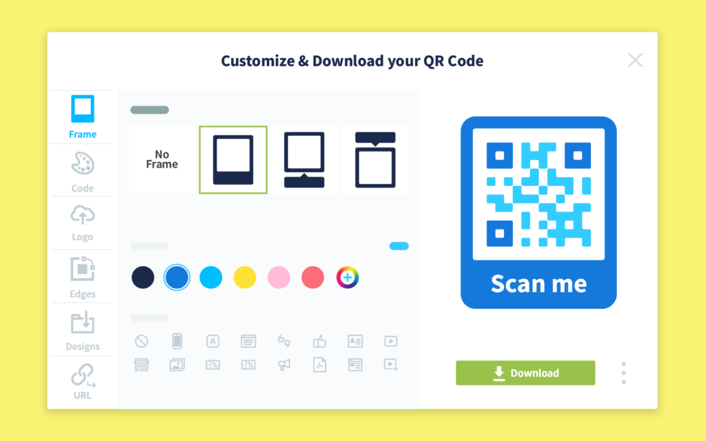 The customization interface in a QR Code Generator PRO account