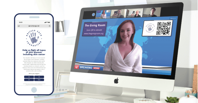 A QR Code appears during a video conference call.