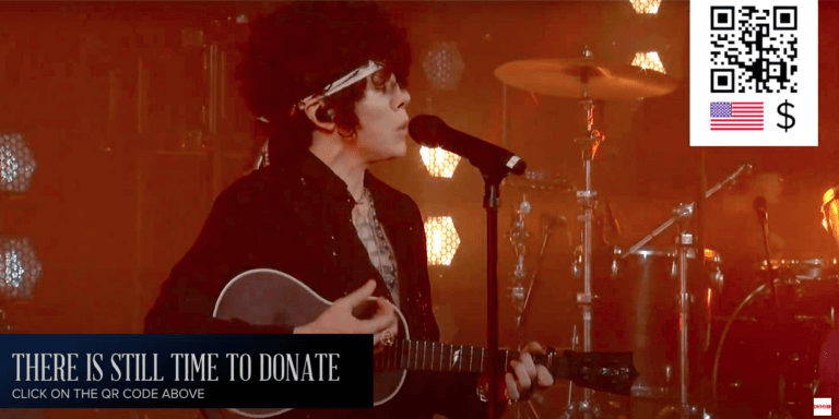 A QR Code pops up during a performance at the DKMS virtual gala fundraising event.