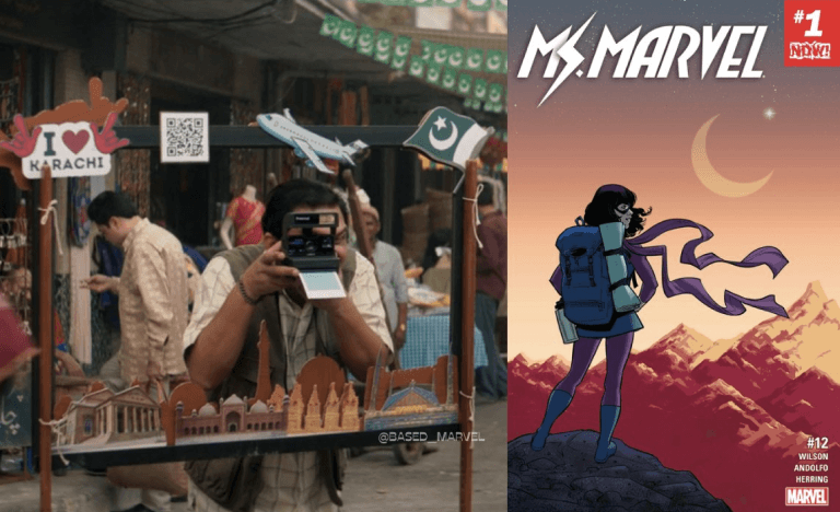 A screenshot of the QR Code on a touristic frame where the seller takes a photo with his camera and a Ms. Marvel comic book cover.